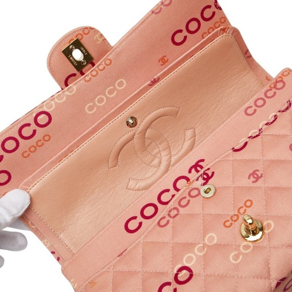 Chanel Coco Mark COCO Print Double Flap Chain Shoulder Bag Salmon Pink Multic... - Picture 9 of 14